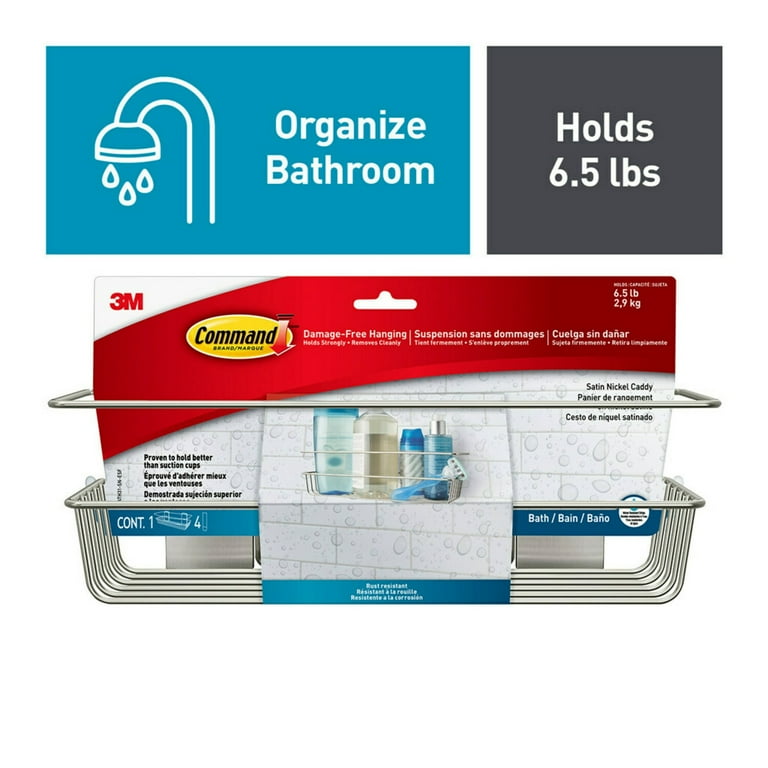 Command Bath Shower Caddy, Satin Nickel, 1 Caddy, 4 Strips Command Bath Shower Caddy, Satin Nickel, 1 Caddy, 4 Strips