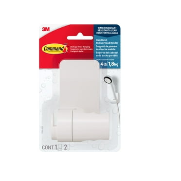 Command Bath Shower Head Holder, White, 1 Holder, 2 Large Strips, Bathroom Organization, Holds 4 lbs