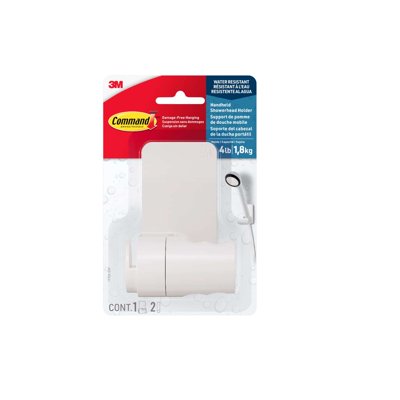 Command Bath Shower Head Holder, White, 1 Holder, 2 Large Strips, Bathroom Organization, Holds 4 lbs