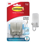 Command Bath Small Hooks, Satin Nickel, 2 Wall Hooks, 4 Water Resistant Strips, Bath Organization