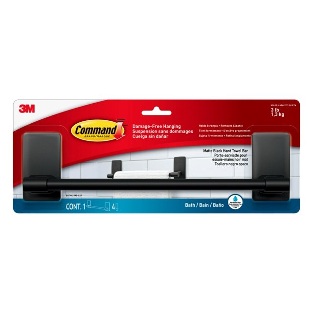 Command Bath Towel Bar Matte Black, Bathroom Organization