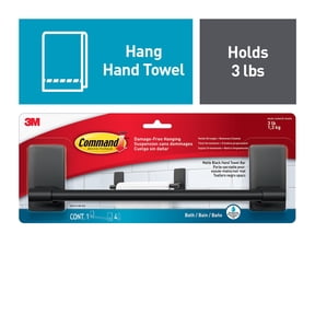 Command Paper Towel Holder, Matte Black, Towel Bar, Holds 3 lbs, 9 in., 4 Strips, Bathroom Organization