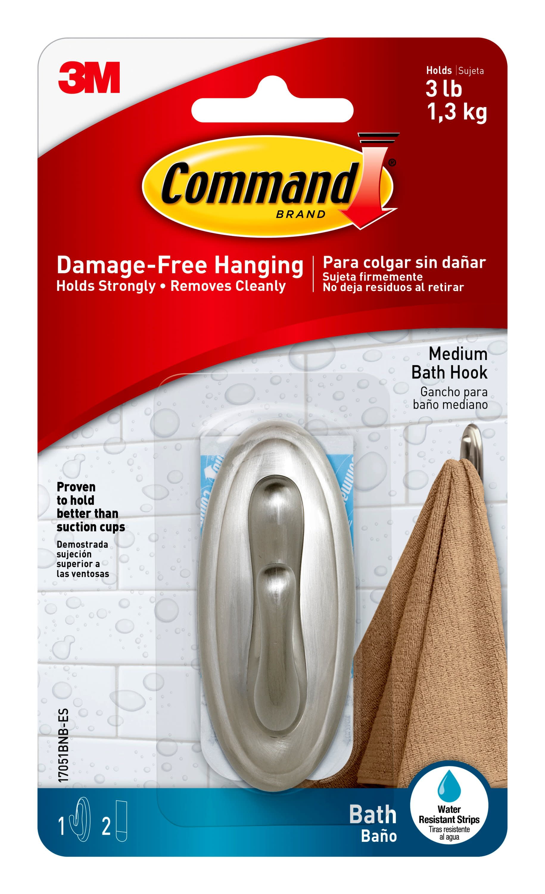 Command 3M Strips Hook with Brushed Nickel Finish, 1 hook