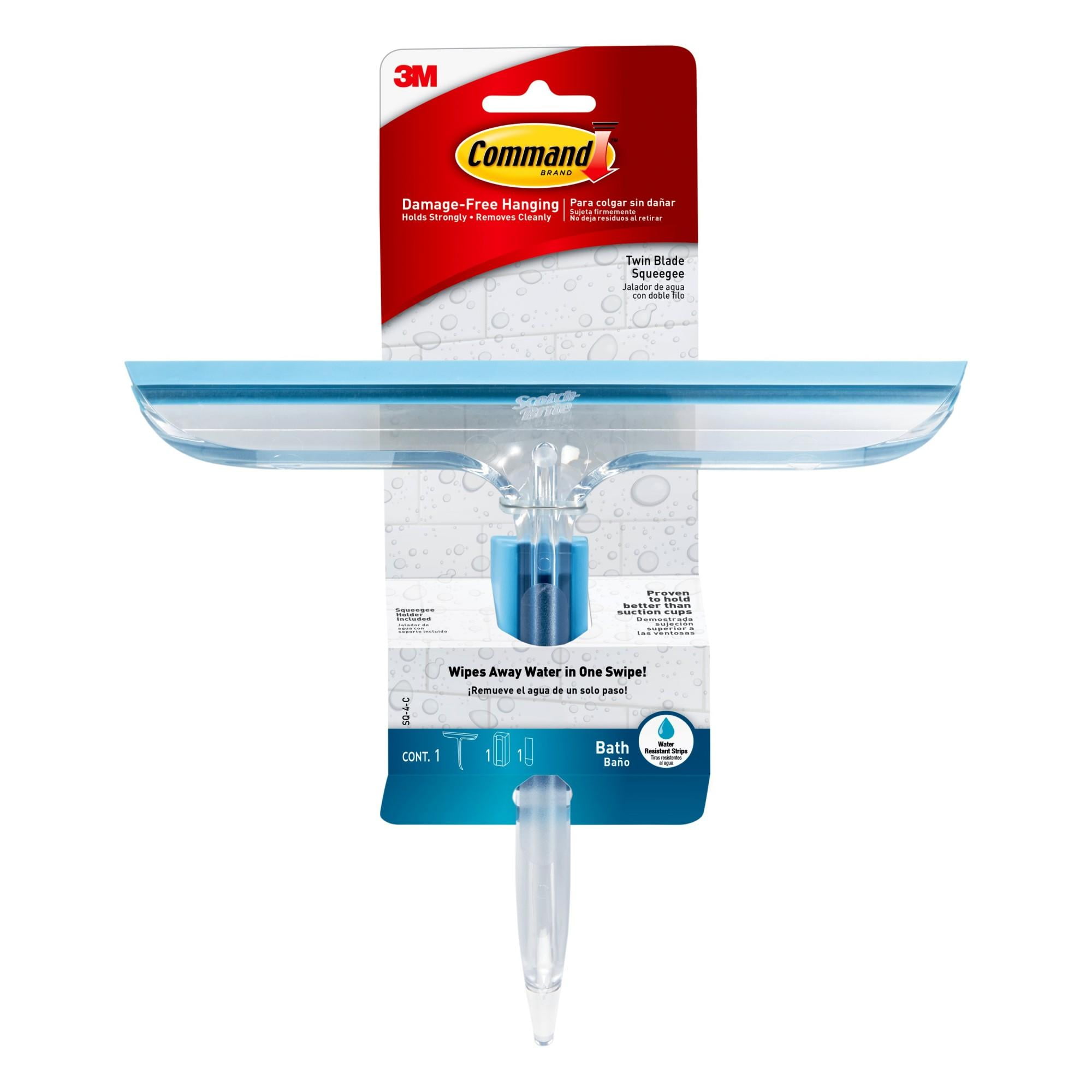 Command Bath Twin Blade Squeegee with Water-Resistant Strips, Bathroom Organization