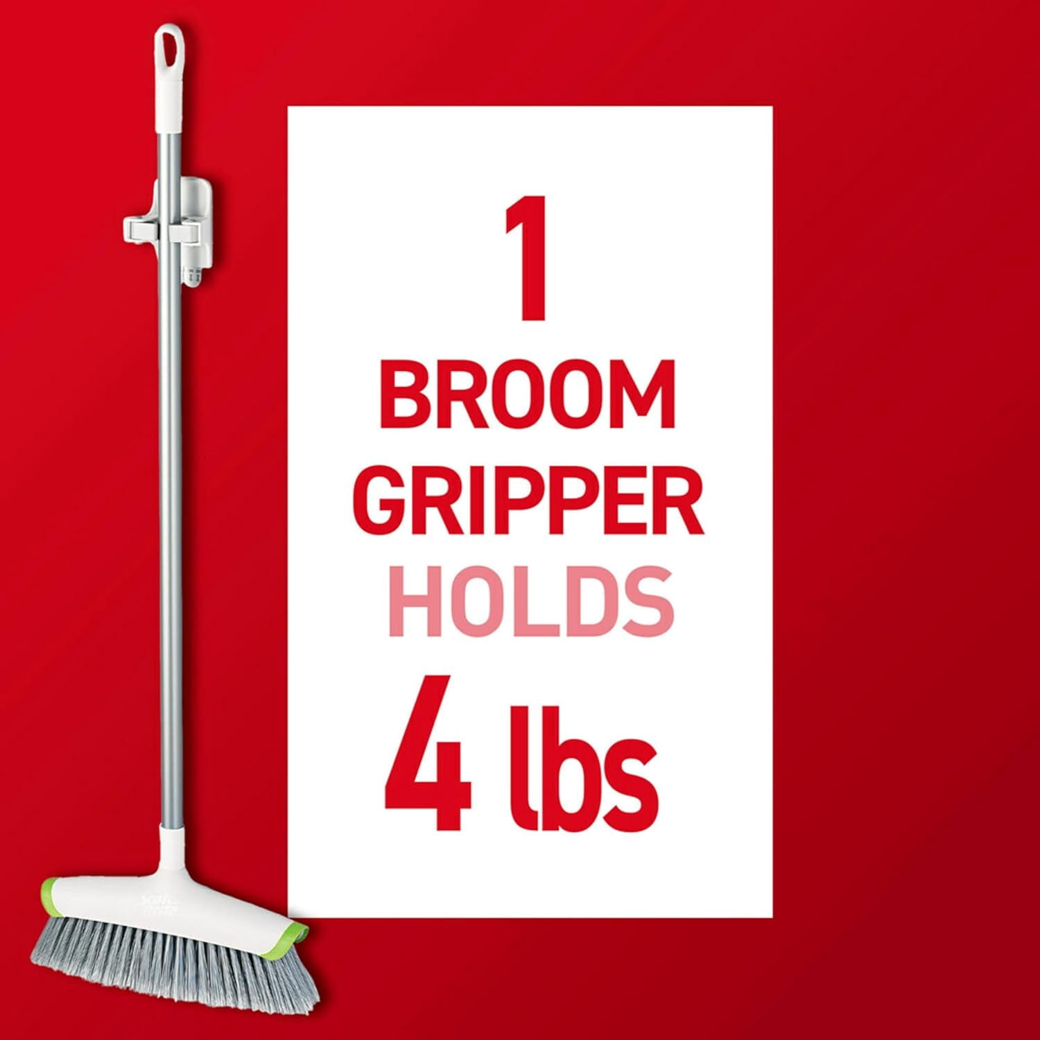 Command Broom Grippers, 2 Hangers and 4 Strips, Damage-Free Mop and Broom Holder Wall Mount, Household Cleaning Tool Organizer for Kitchen, Laundry Room, Closet, Holds up to 4 lb