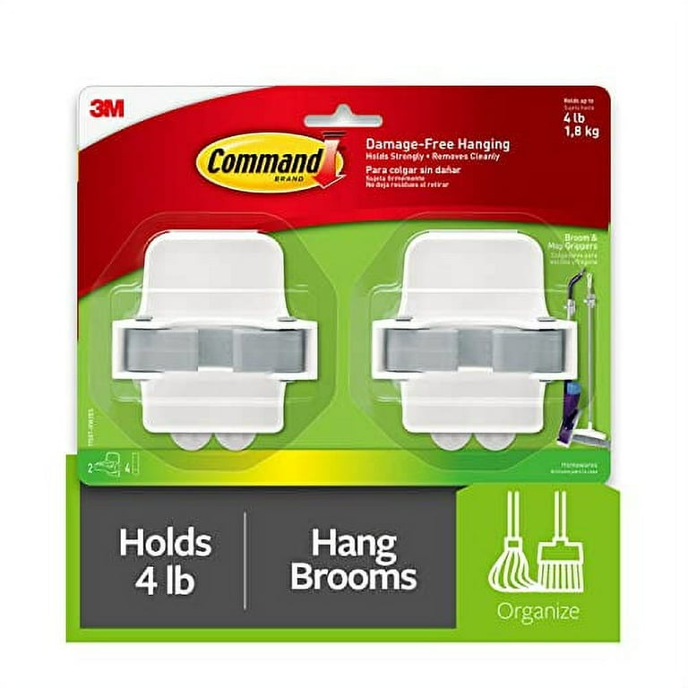 Command Broom and Mop Grippers 2 Grippers 4 Strips Organize