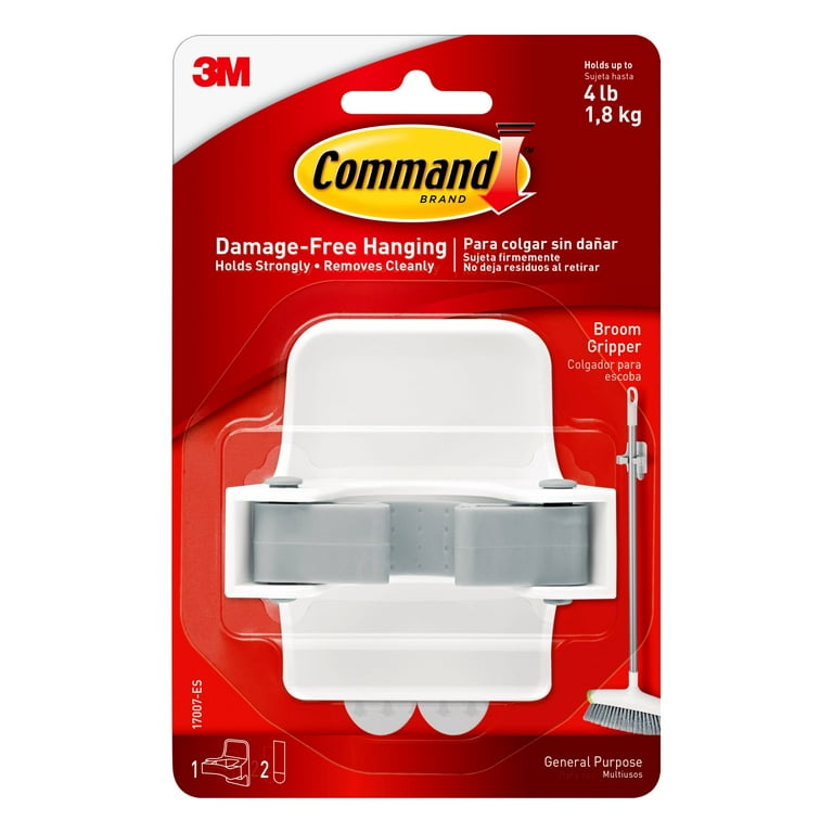 Command Broom and Mop Grippers Wall Hook, White, Damage Free Organizing, 1  Hanger 