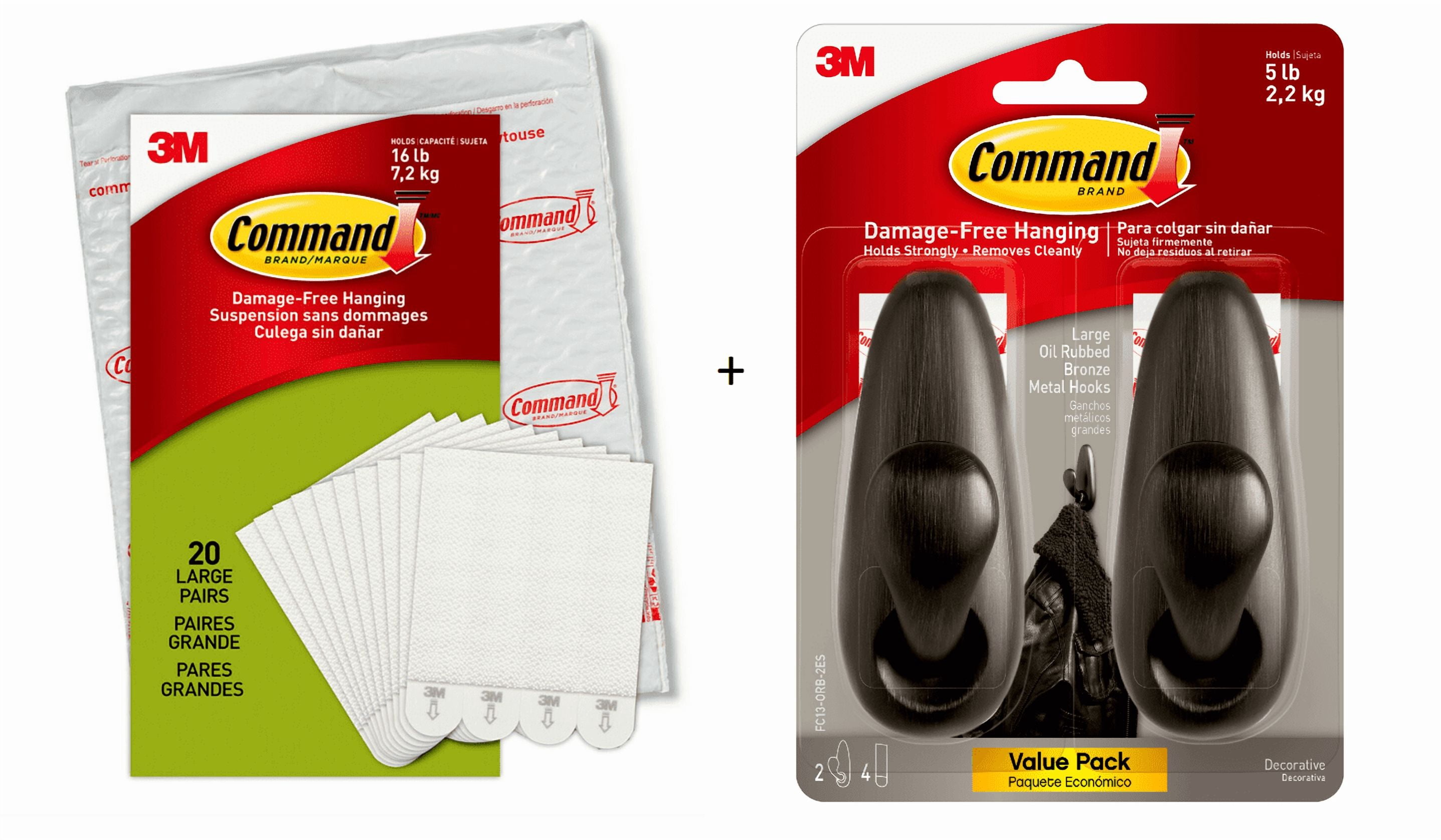Command Bundle: 20 Large White Picture Hanging Strips AND 2 Large Forever Classic Hooks, Oil Rubbed Bronze, With 2 Large Strips
