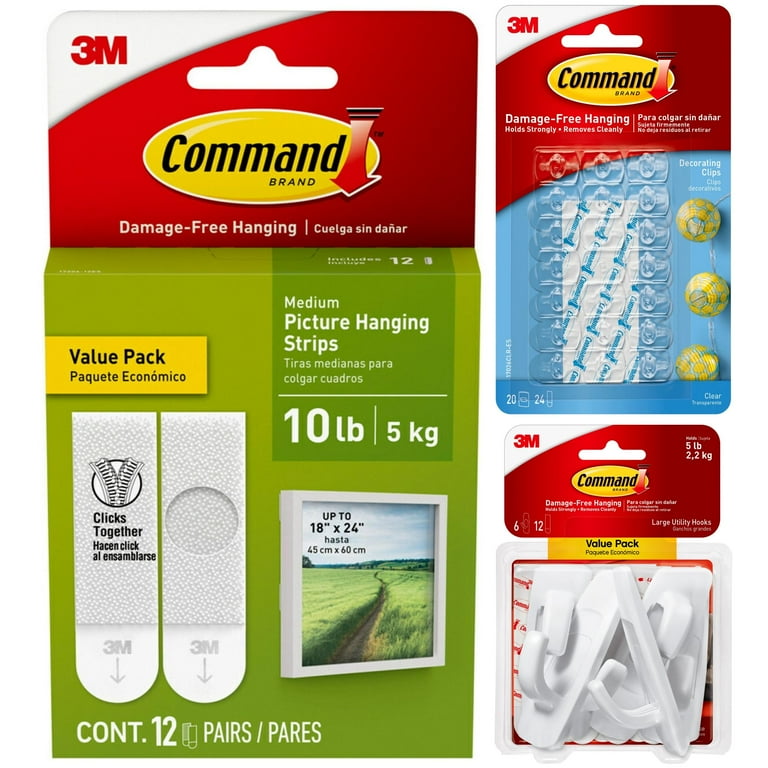 3M Command White Medium Picture Hanging Strips 12 lb 6 pk 3M Command White Medium Picture Hanging Strips 12 lb 6 pk