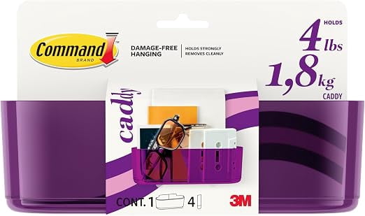 Command Clear Caddy, Candied Plum, 1 Caddy, 4 Strips, Damage Free Organization Wall Mount to Cabinet, Kitchen, Pantry, Closet, or Under Sink, Holds up to 4 lb