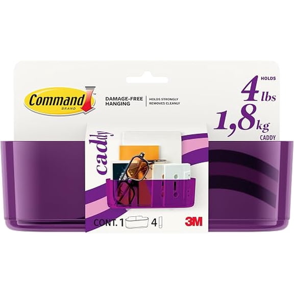 Command Clear Caddy, Candied Plum, 1 Caddy, 4 Strips, Damage Free Organization Wall Mount to Cabinet, Kitchen, Pantry, Closet, or Under Sink, Holds up to 4 lb