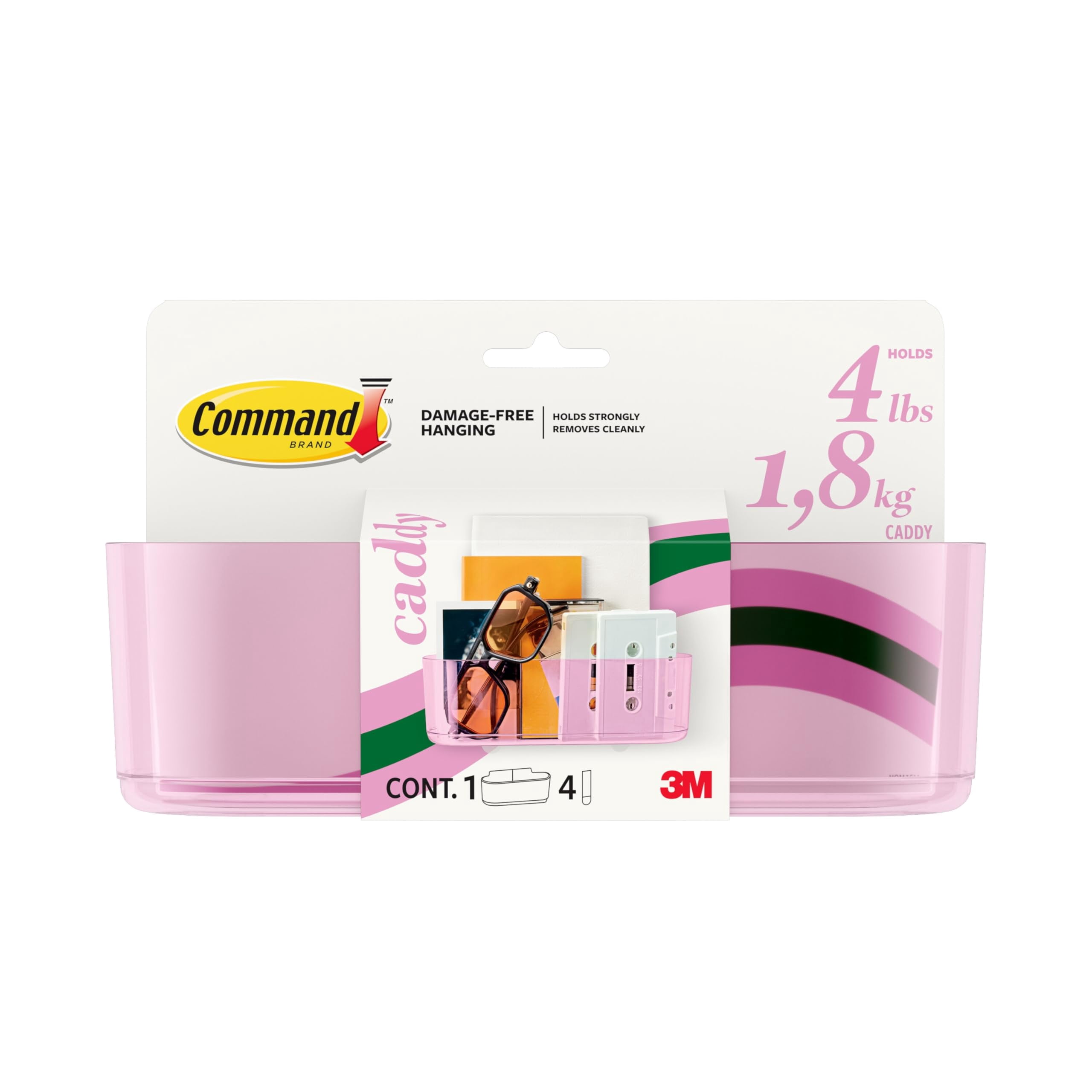 Command Clear Caddy, Lilac Lemonade, 1 caddy, 4 strips