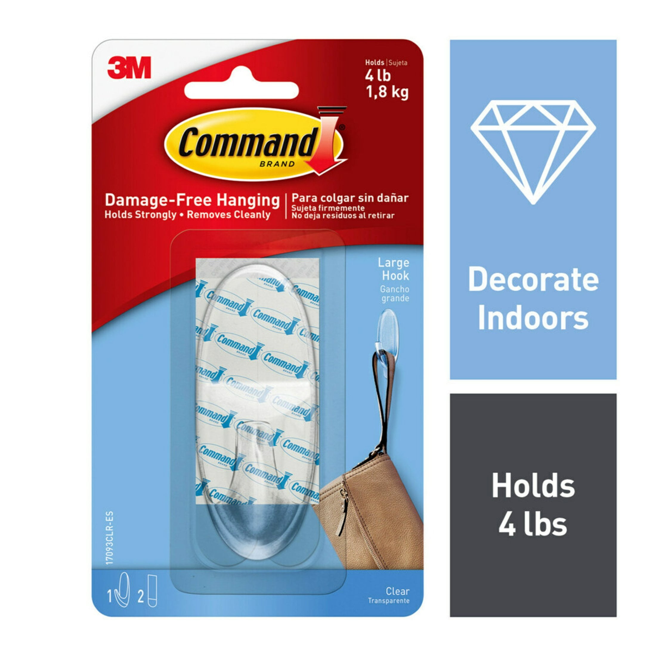 Large Clear Plastic Adhesive Hook for Indoor Use