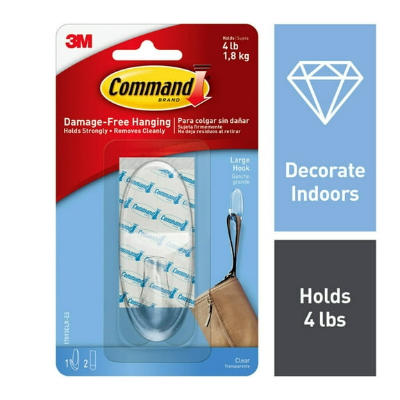 Command Clear Hook with Clear Strips, Large, 1 Hook, 2 Strips/Pack