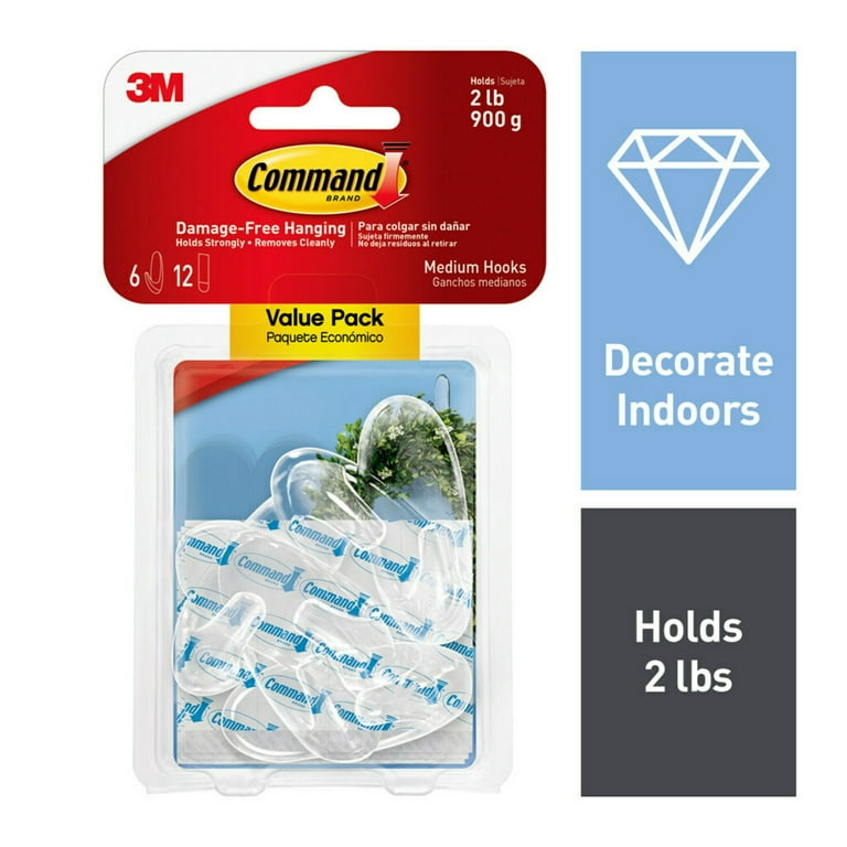Command Clear Hooks, Medium, 6 Hooks, 12 Strips Per Pack Command Clear Hooks, Medium, 6 Hooks, 12 Strips Per Pack