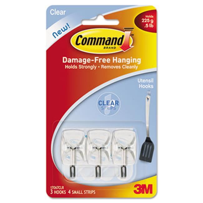 Clear Small Self-Adhesive Hooks with Metal Wire, Pack of 3