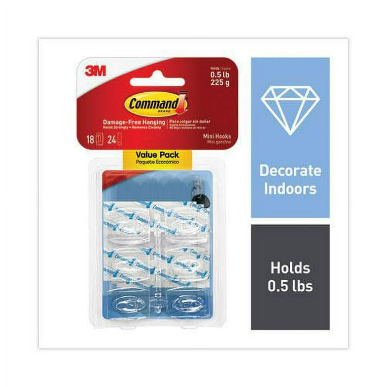 Command Clear Mini Hooks, 18 Hooks, 24 Strips (Holds 0.5 lb) Command Clear Mini Hooks, 18 Hooks, 24 Strips (Holds 0.5 lb)