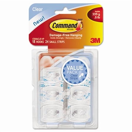 Command Clear Hooks and Strips Plastic Mini 18 Hooks with 24 Adhesive Strips per Pack
