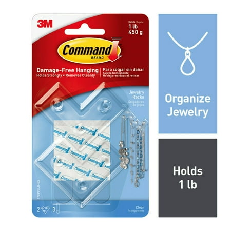 Command Clear Jewelry Rack, 2 Hooks, 3 Strips/Pack (Holds 1 lb)