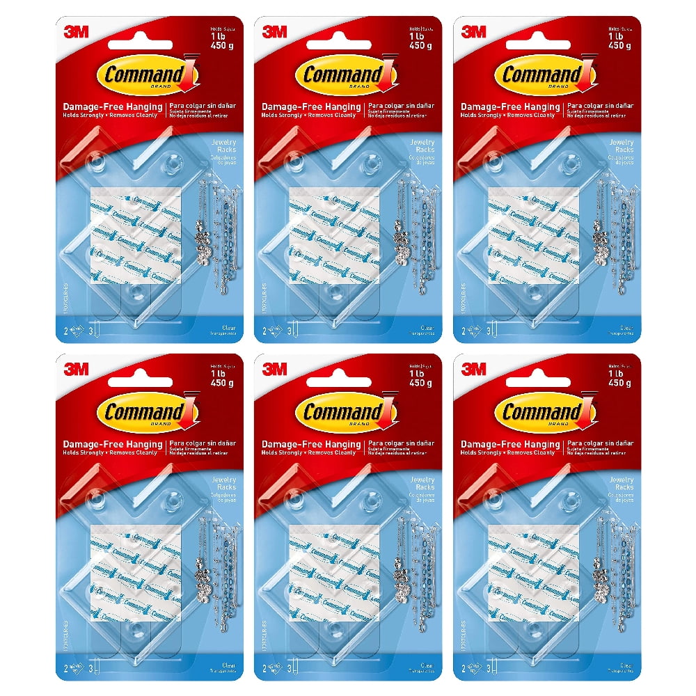 Command Clear Jewelry Rack Hooks 2 Racks 3 Medium Strips, 6 Pack ...