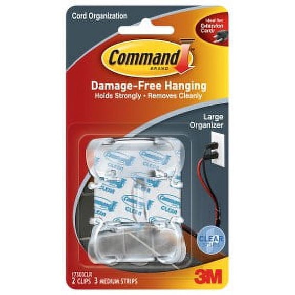 Command Clear Large Cord Clips, 17303CLRES, 2 Clips, 3 Strips