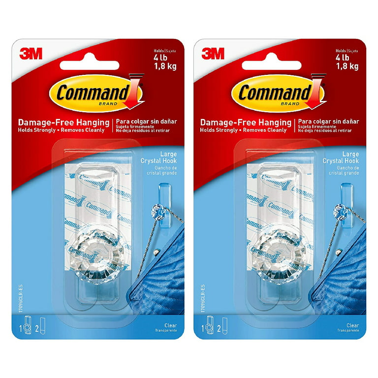 Command Clear Large Crystal Knob Hook Adhesive 1 Hook 2 Strips, 2 Pack