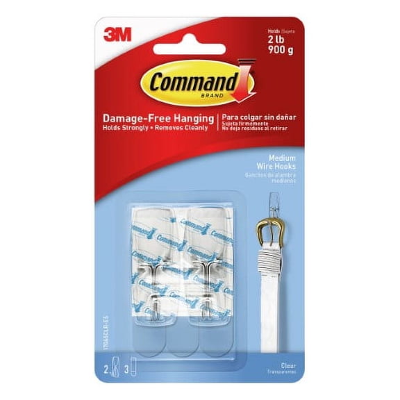 Command Clear Medium Wire Toggle Hooks with Clear Strips (Pack of 3)