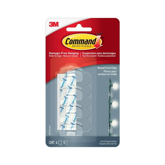 Command Clear Round Cord Clips, 4 Clear Clip, 5 Strip