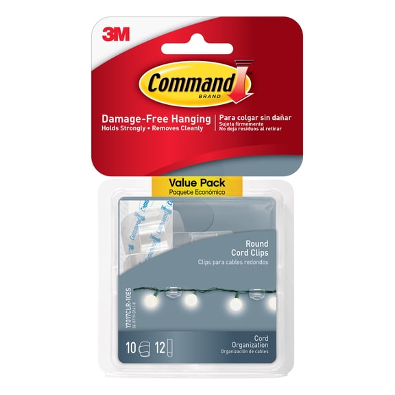 Command Clear Round Cord Clips, Value Pack, 17017CLR-10ES, 10 Clips, 12 Strips