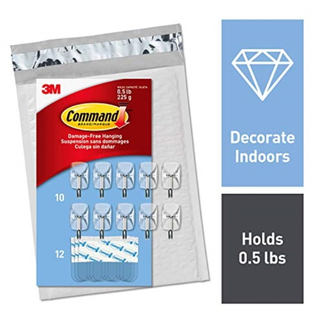 Clear Small Wire Hooks with Adhesive Strips, 10-Pack