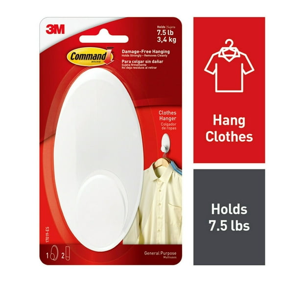 Command Clothes Hanger, White, Large, 1 Wall Hanger