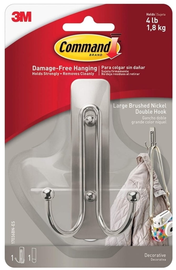 Command Command 17036BN-ES Double Hook, Brushed Nickel