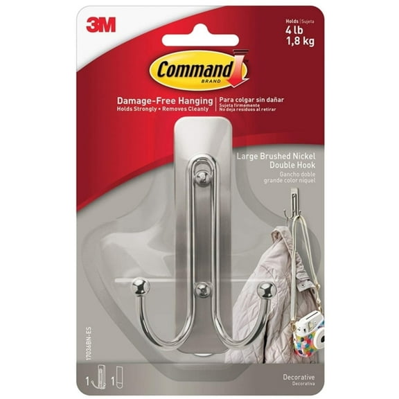 Command Command 17036BN-ES Double Hook, Brushed Nickel