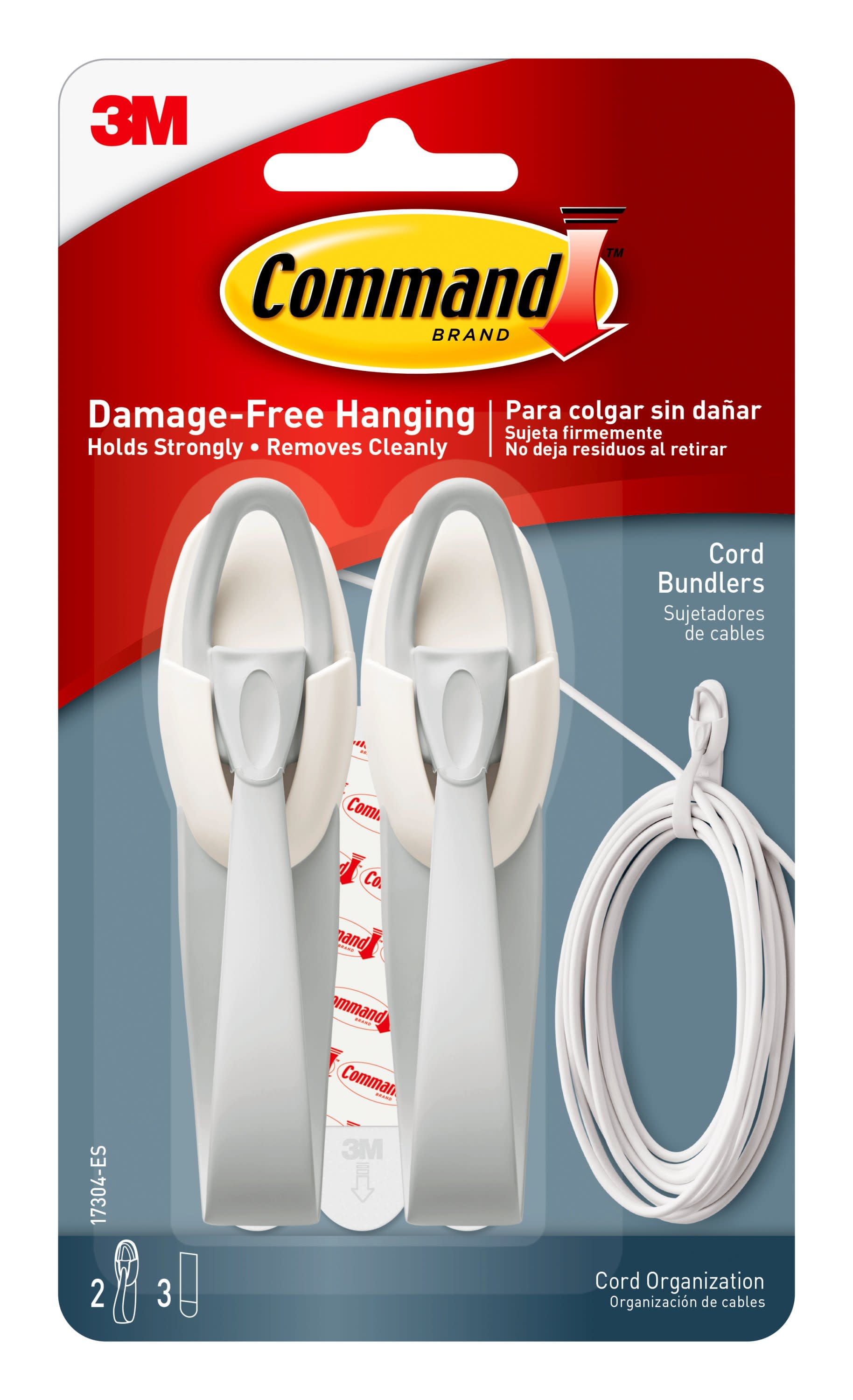 Command Cord Bundlers, Gray, 2 Cord Bundlers & 3 Command Strips