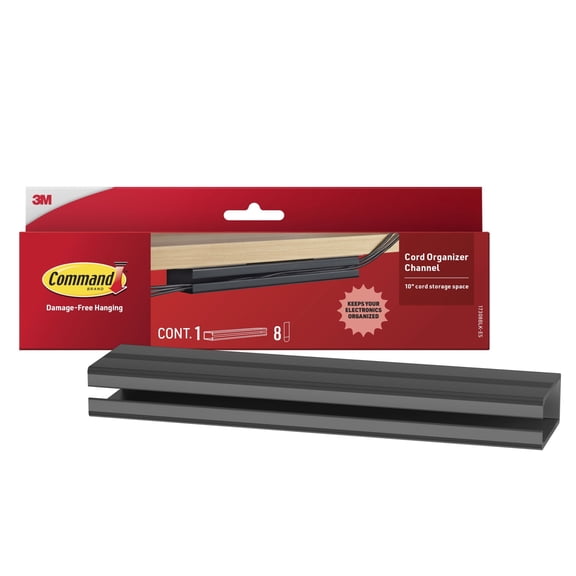 Command Cord Organizer Channel , Black, 8 Large Strips, 1 Channel Organizer
