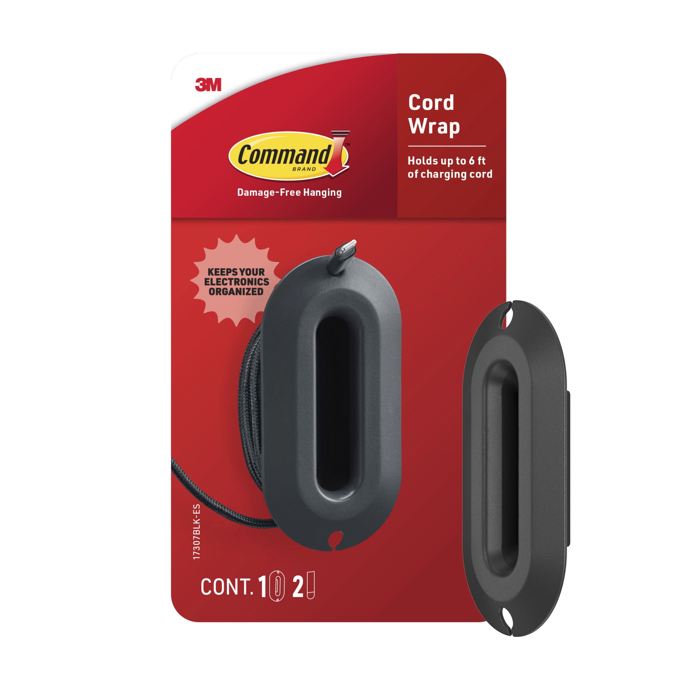 Command Cord Wrap, Black, 2 Medium Strips, 1 Cord Wrap