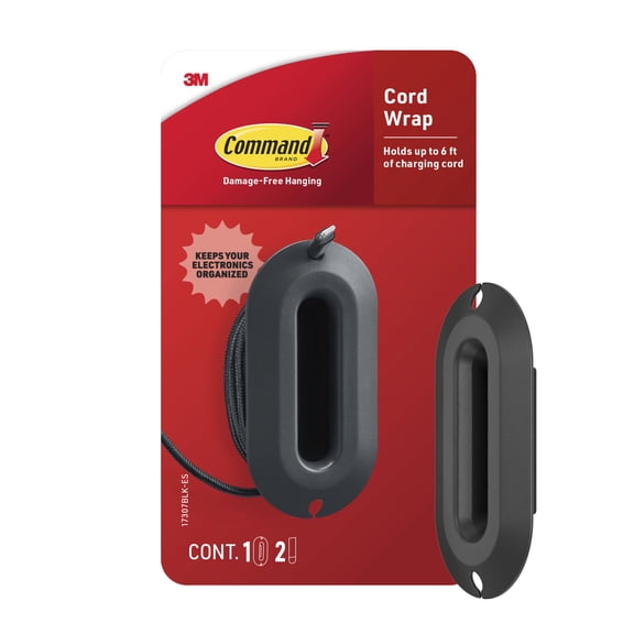 Command Cord Wrap, Black, 2 Medium Strips, 1 Cord Wrap