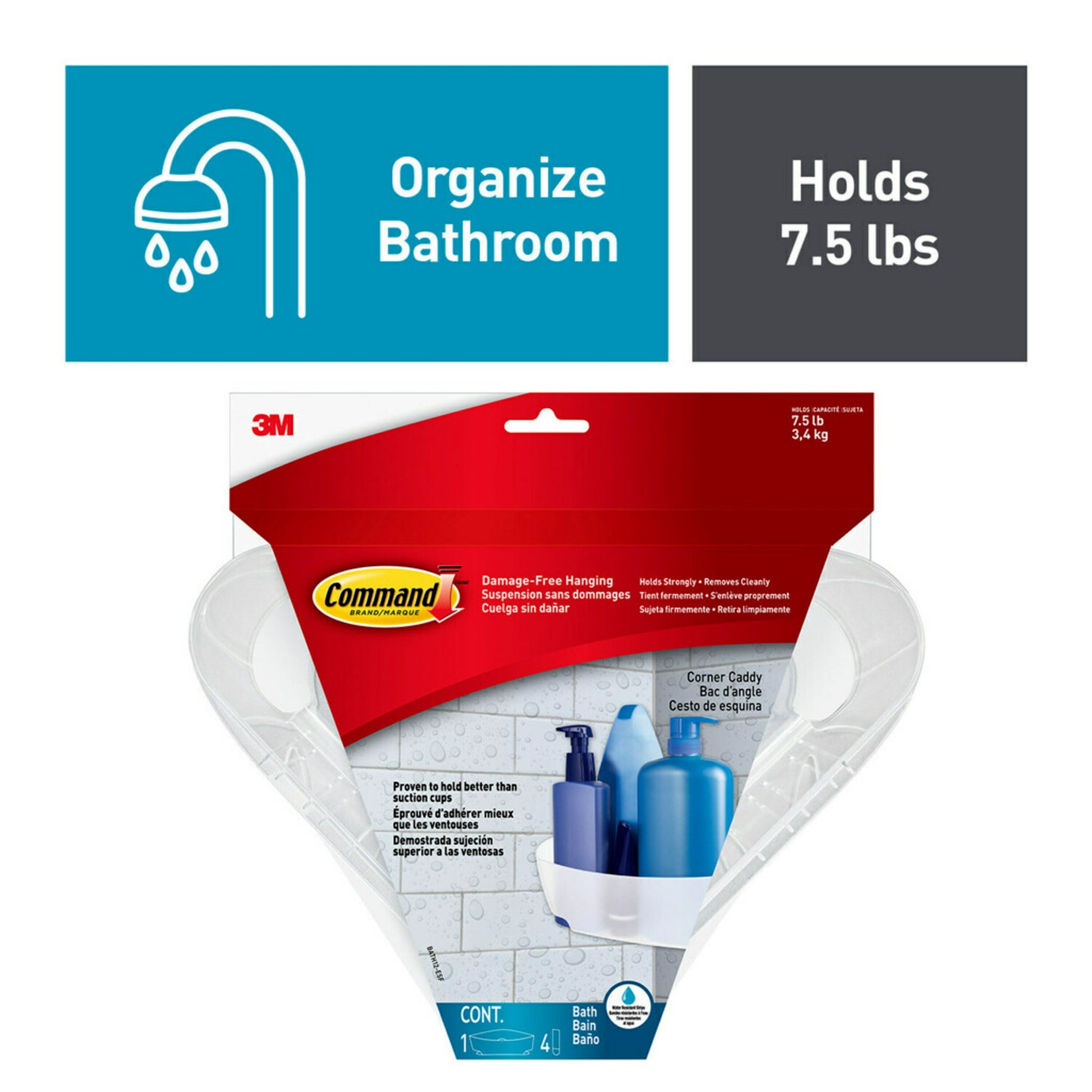 Frosted White Water-Resistant Corner Shower Caddy