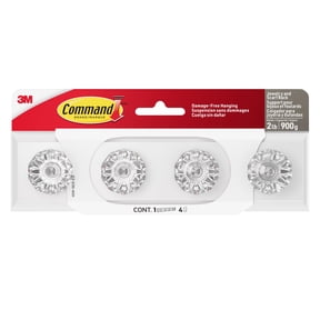 Command Crystal Knob Rack, Quartz, 1 Rack, 4 Strips/Pack