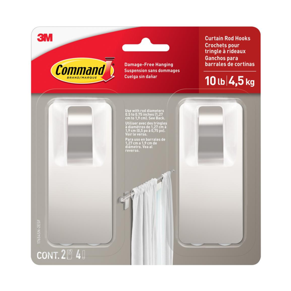 Command Curtain Rod Hooks [Removable]: 2-pack (Satin Nickel) [16-sets]