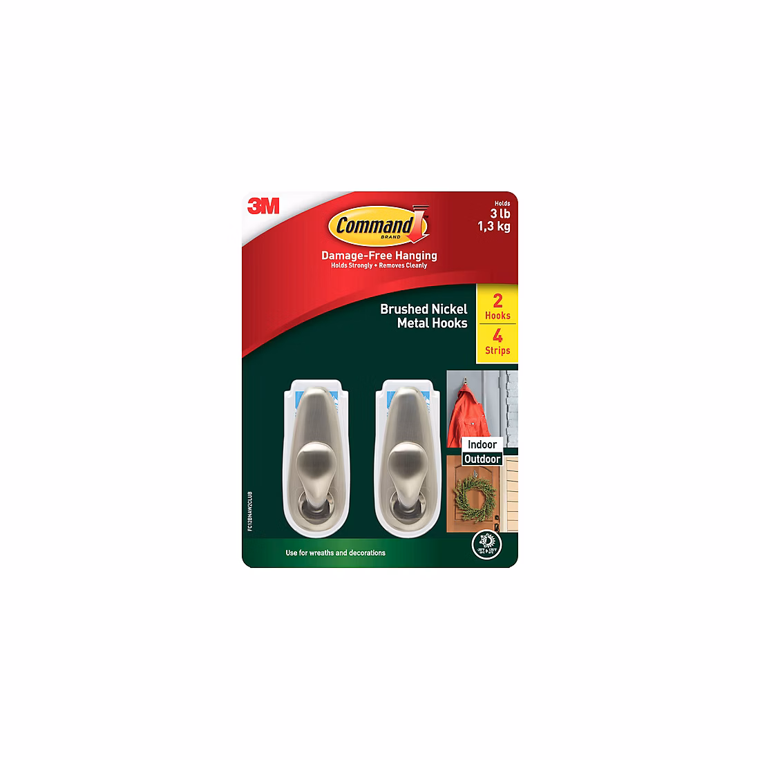 Command Outdoor Medium Metal Hooks Club Pack, 2 Hooks, 4 Strips