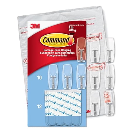 Command Damage-Free Self Adhesive Wall Hooks, Plastic Metal White, 10 Pieces