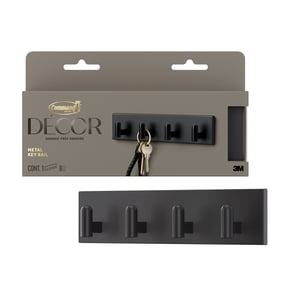 Command Decor Metal Key Rail, Matte Black, Strong Hold, 1 Hook Rail, 8 Small Adhesive Strips
