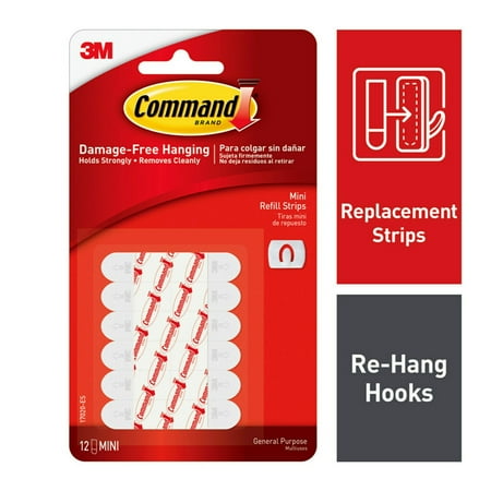 Command Decorating Clip Refill Strips, White, Mini, 12 Strips/Pack
