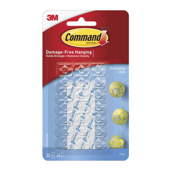 Command Decorating Clips, Clear, 20 Wall Hooks