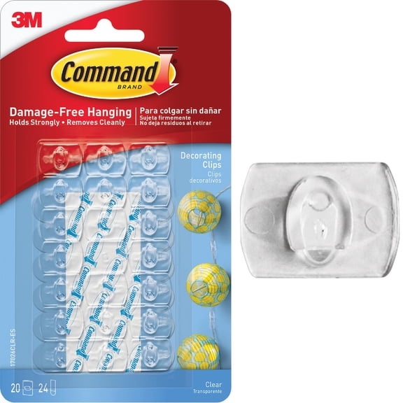 Command Mini Decorating Clips - Adhesive Hooks, Damage Free Hanging - 20 Clips, 24 Strips