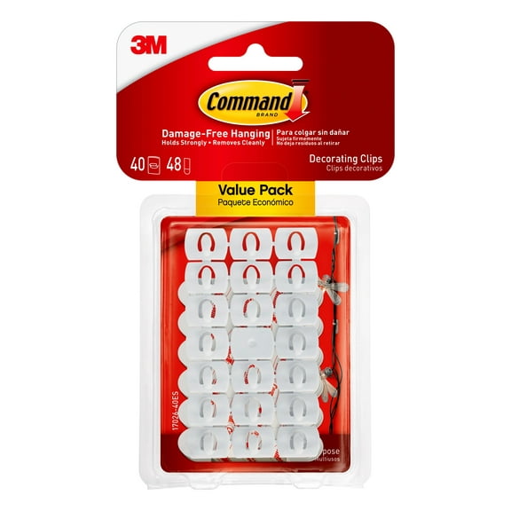 Command Decorating Clips Value Pack, White, 40 Clips, 48 Strips/Pack