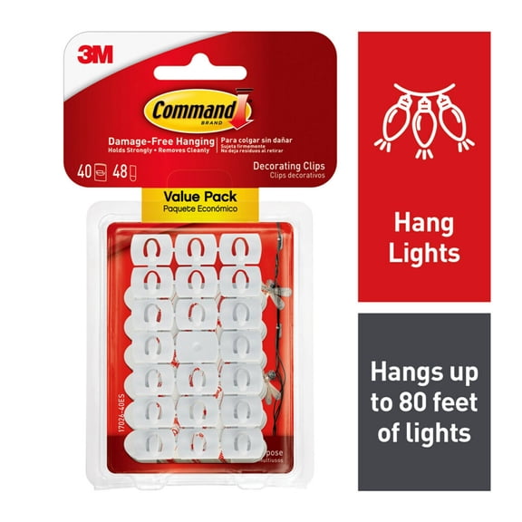 Command Decorating Clips Value Pack, White, 40 Clips, 48 Adhesive Strips
