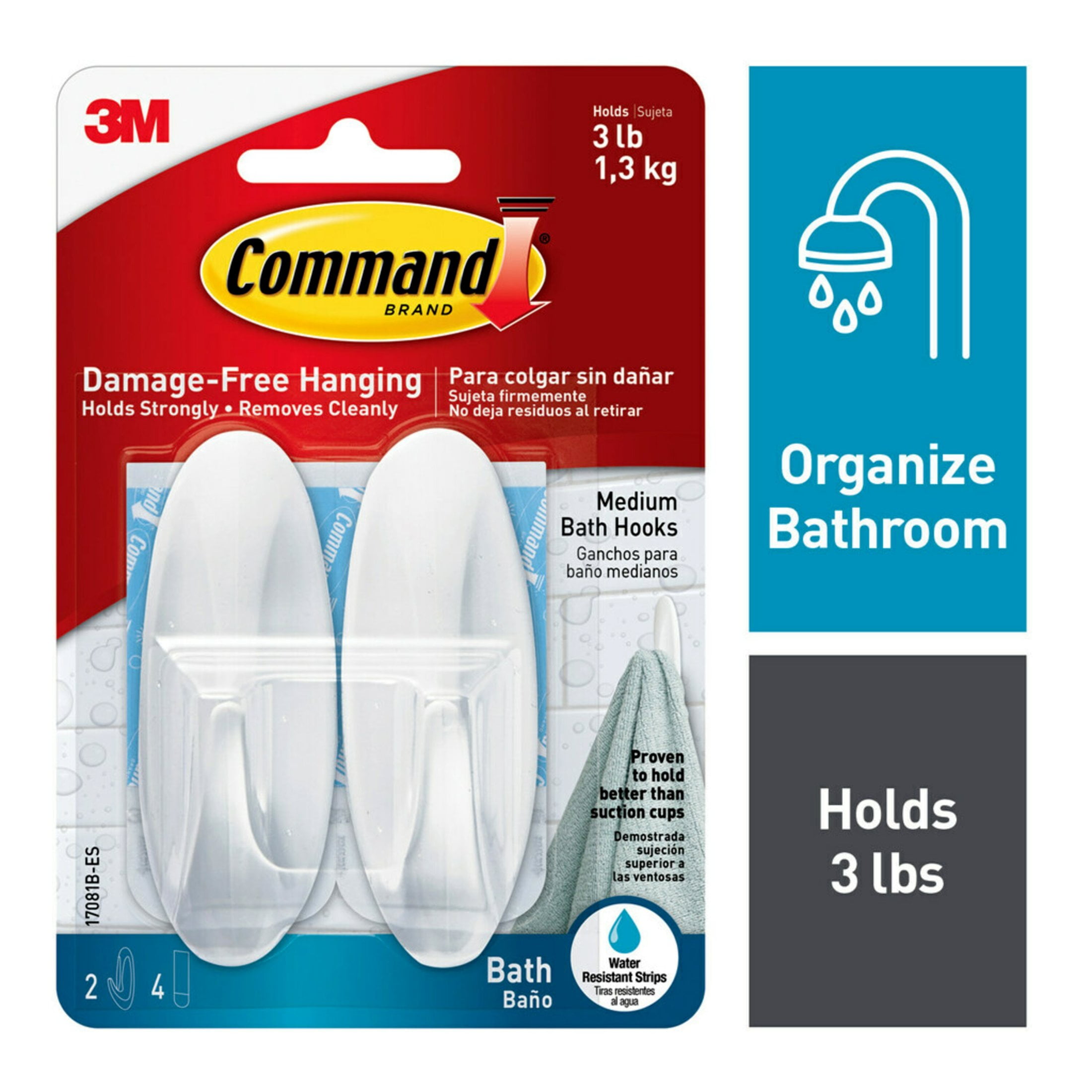 White Medium Water-Resistant Bath Hooks for Bathroom Organization