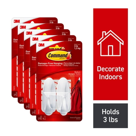 Command Designer Hooks, Medium, White, 10 Hooks, 20 Strips